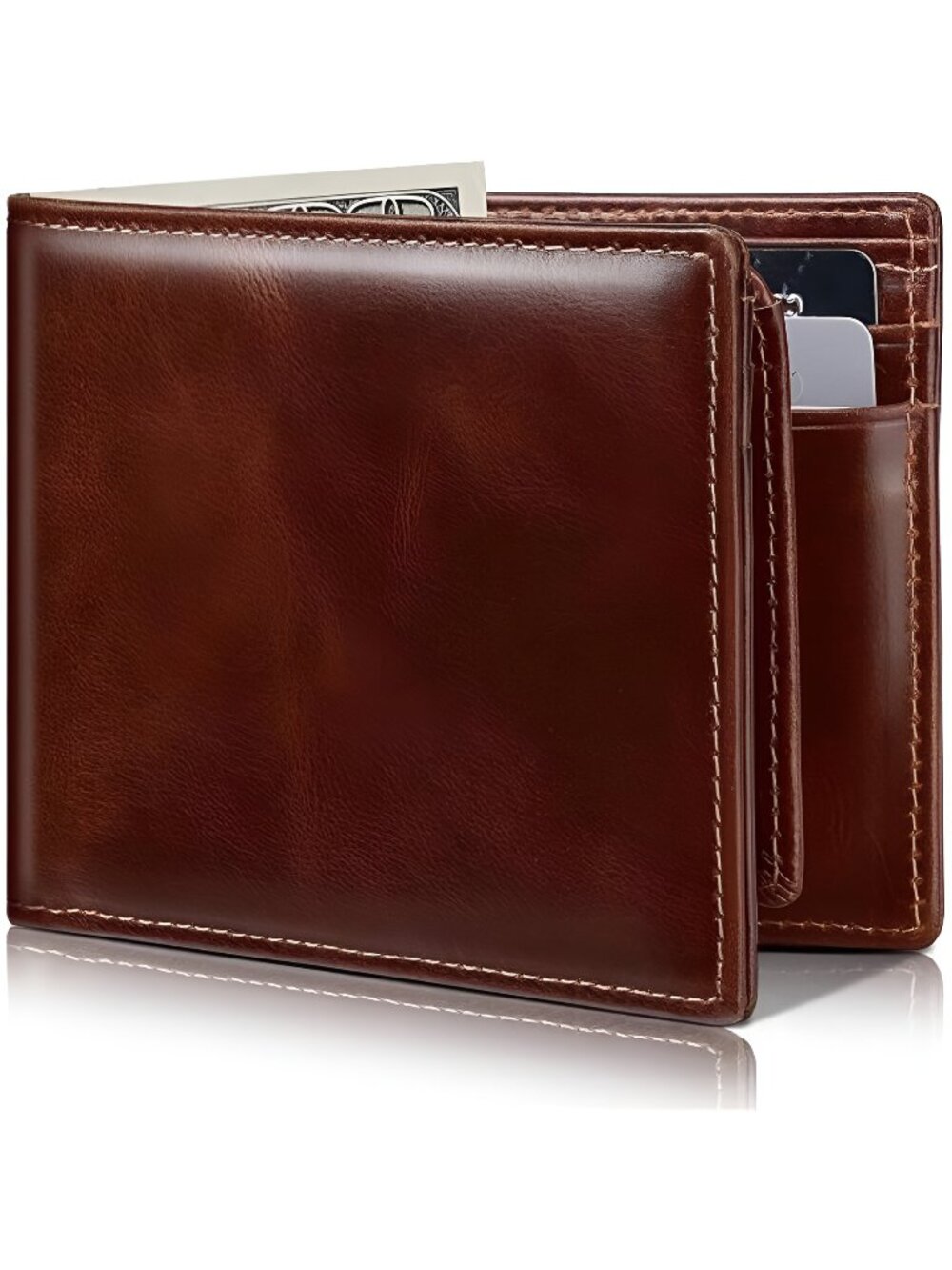Mens Wallet Bifold Genuine Leather RFID Blocking Wallet for Men with 2 ID
